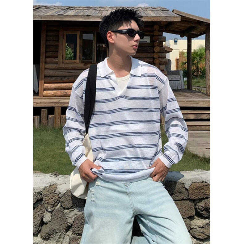 时尚流行慵懒新款气质潮流日系ins长袖POLO简约百搭文艺 T5607图片