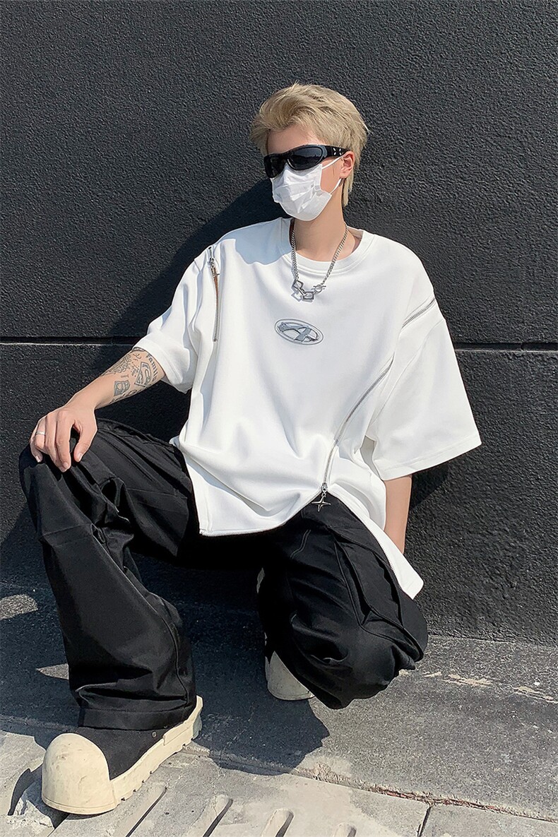 男装不规则解构拉链短袖T恤24夏季新款圆领上衣XZ514-2-20248-P58,男装T恤,星座514-2(原B239)