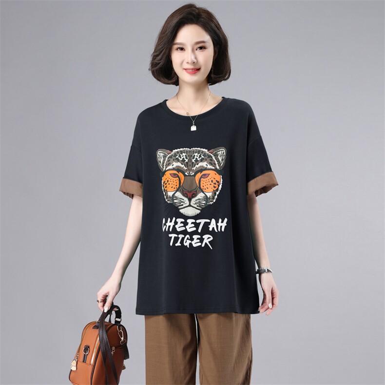 短袖t恤女2022夏季薄款宽松遮肚子显瘦流行时尚妈妈圆领体恤上衣,女装T恤,奕阳依阁