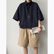 2024夏季新款百搭翻领休闲短袖日系潮牌工装衬衫男现货W8166-P37，男装衬衫，星座512-4