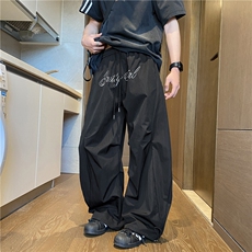 夏季新款美式字母褶皱弯刀宽松伞兵休闲裤B315-K25520-特p35控68，男装休闲裤，电商B315