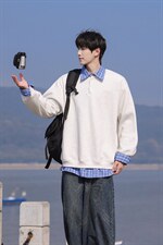 可二开衬衫领卫衣大码M-5XL表面棉底部聚酯纤维78010P58，男装衬衫，星座227-7