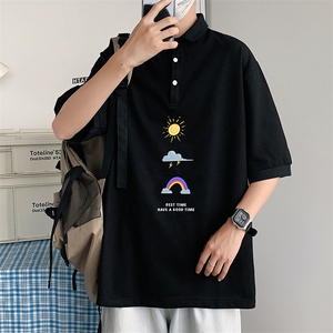 PL57141-P35 翻领短袖polo衫男大码胖子半袖t恤男有领保罗衫 模特图片
