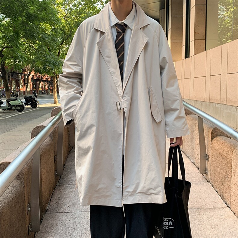 2021新款绅士港风帅气大衣西装领中长款宽松风衣男F12P85,男装风衣,电商A177