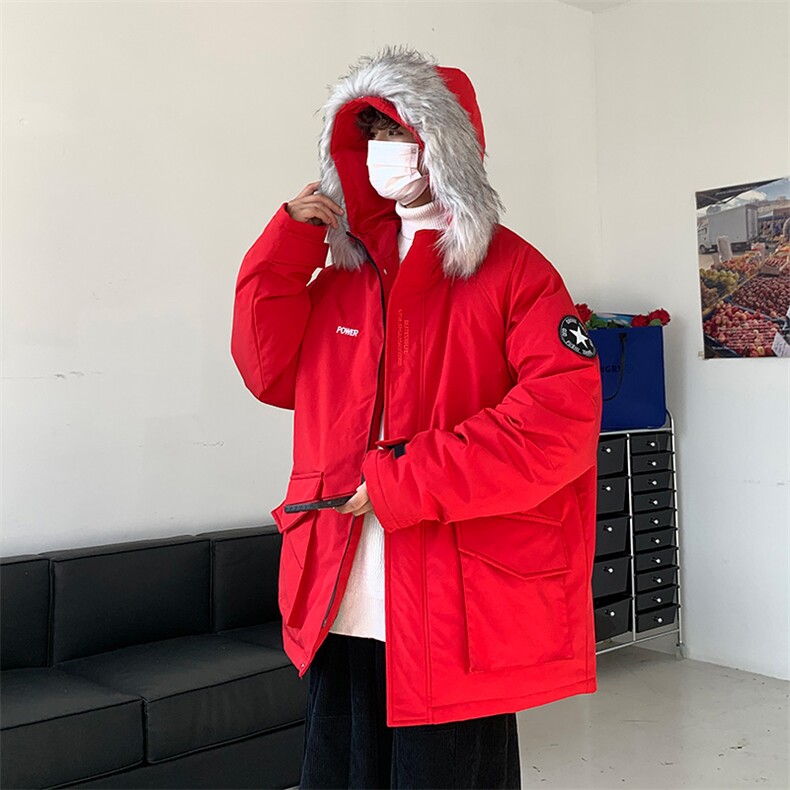 数据款现货连帽大毛领刺绣大口袋情侣学生中长款加厚白鸭绒羽绒服,男装羽绒服,星座301D-4(原星座1004-4）