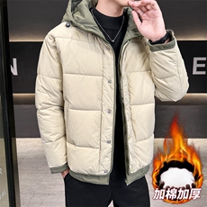 日系复古假两件连帽棉衣男冬季宽松情侣冬季棉服M0829-P103，男装棉衣，星座308B-2