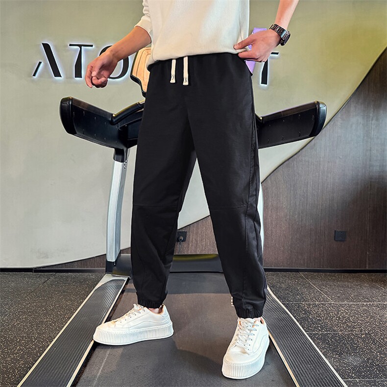2025春夏社会小伙拼接束脚裤韩版修身纯色百搭长裤男2244/P70控98图片