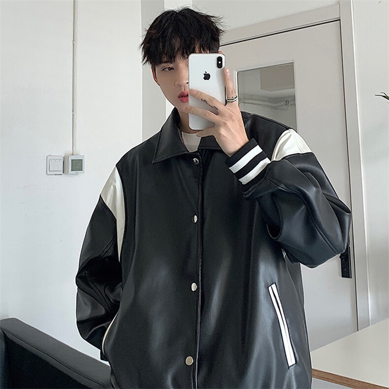 2023/秋装 美式复古翻领机车皮衣棒球服夹克外套B289-1-JK05-P120图片