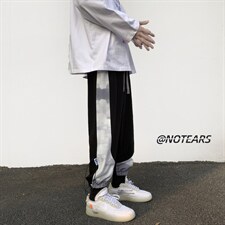 2024春新款港风撞色印花拼接抽绳束脚休闲运动裤KZ04-P50控69，男装休闲裤，星座914-3