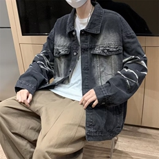 美式复古渐变牛仔外套男春秋工装夹克设计感宽松休闲上衣JK2132，男装夹克，星座1116A-1（原606A）