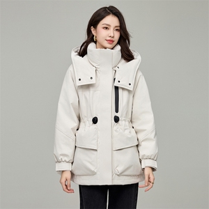 纯色白鸭绒加厚连帽派克服女秋冬韩系高级感长袖羽绒服上衣图片