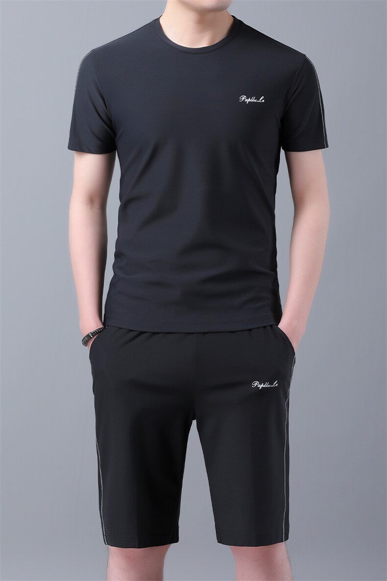 2021夏季新款时尚男士套头圆领短袖五分休闲裤套装B82021P115,男装休闲套装,电商D230