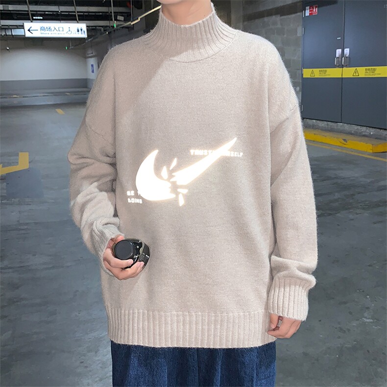 M18111-P45 加绒P65半高领毛衣男士大码针织衫男毛线衣男线衫图片