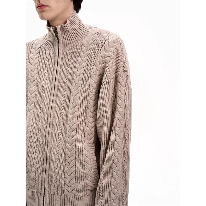 网图-老钱风麦穗麻花开衫毛衣男cp252-特73，男装针织衫/毛衣，电商B371
