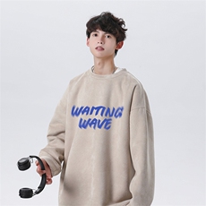 抖音得物高品质美式高街麂皮绒宽松圆领卫衣wyjp3930-特p35控69，男装卫衣，星座605(原A050)
