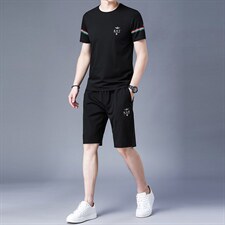 男士短袖冰丝套装2023新款潮流宽松衣服搭配休闲运动t恤两件套，男装休闲套装，电商B212（原钱塘6029）