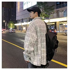 小香风编织格子高级感外套男秋冬胖子大码高街潮ins夹克，男装夹克，星座1210-1