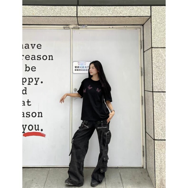 网图有货暗黑系紫蝴蝶印花短袖男欧美宽松潮牌上衣A338-P25,男装T恤,星座1505