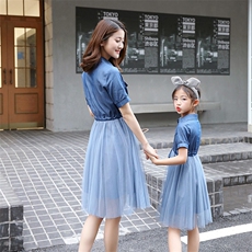时尚蕾丝拼接连衣裙亲子装2021年夏季时尚潮流，女装连衣裙，安之芮娜