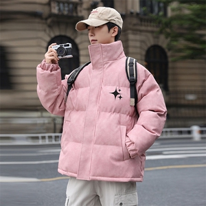 港风冬季新款棉衣男印花宽松PU皮立领面包服大码外套男MY625-P128图片