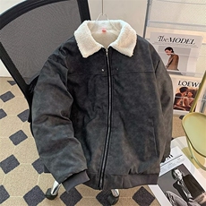 PU皮羊羔绒夹克棉服男女冬季加厚保暖翻领棉衣美式保暖工装外套，男装夹克，星座715-4