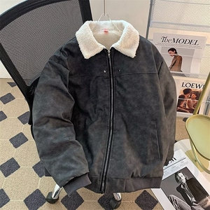PU皮羊羔绒夹克棉服男女冬季加厚保暖翻领棉衣美式保暖工装外套图片