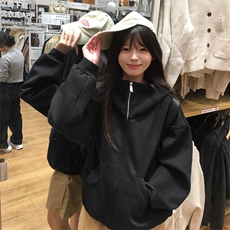 抖音得物高品质25秋冬美式高街宽松结构防风高领连帽卫衣外套W60，男装卫衣，电商A486-1