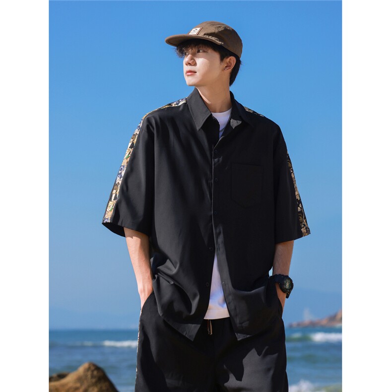 1小熊短袖衬衫男+短裤大码情侣套装92%聚酯纤维8%氨纶TZ77058P70,男装衬衫,星座226-2
