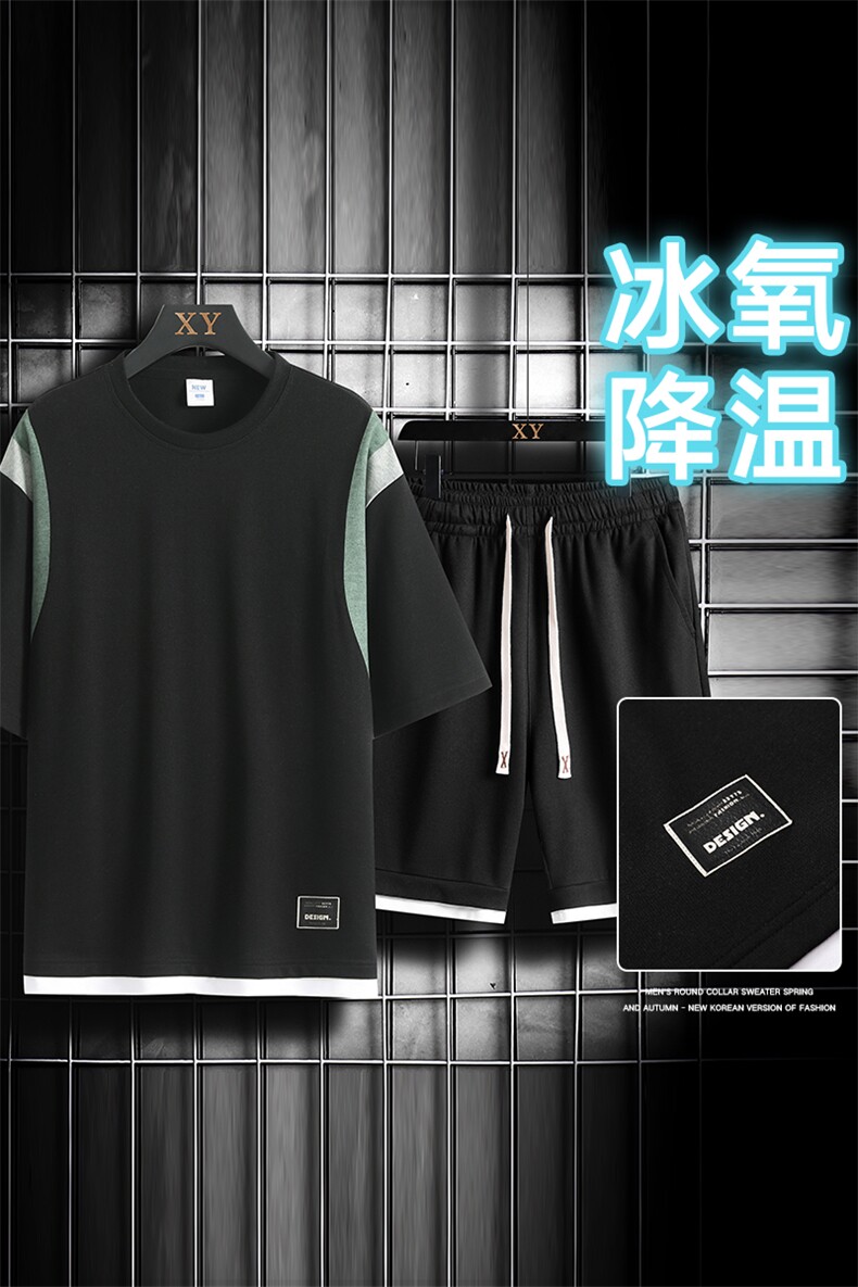 夏季运动套装网格挂拍休闲百搭时尚短套装CK2410+TC3157-P54控89,男装休闲套装,星座717