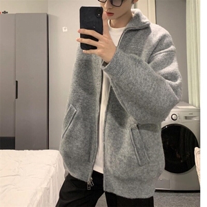 双拉链针织开衫美式复古cleanfit毛衣外套男秋冬毛线衣 MY41图片