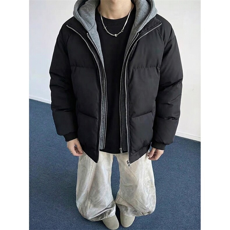 现货高品质重磅工艺美式高街假两件PU皮棉衣男女加厚棉服外套,男装棉衣,电商A443