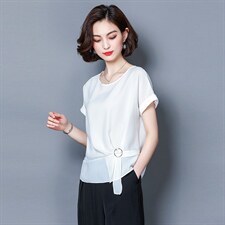 圆领短袖时尚气质百搭优雅韩版2021年夏季衬衫，女装衬衫，超帛