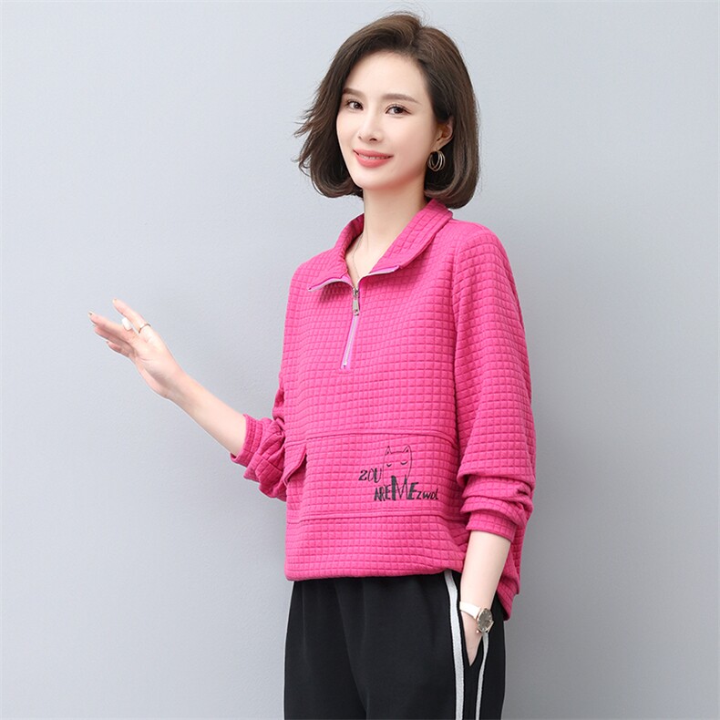 长期现货，轻熟女外套卫衣秋季宽松减龄长袖半拉链韩版上衣,女装短外套,涵誉