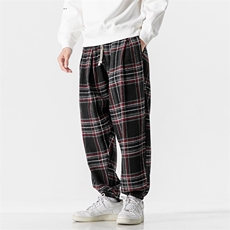 秋冬新款港风大码毛呢休闲裤哈伦格子裤日系男女加厚潮K243/P60，男装休闲裤，钱塘713