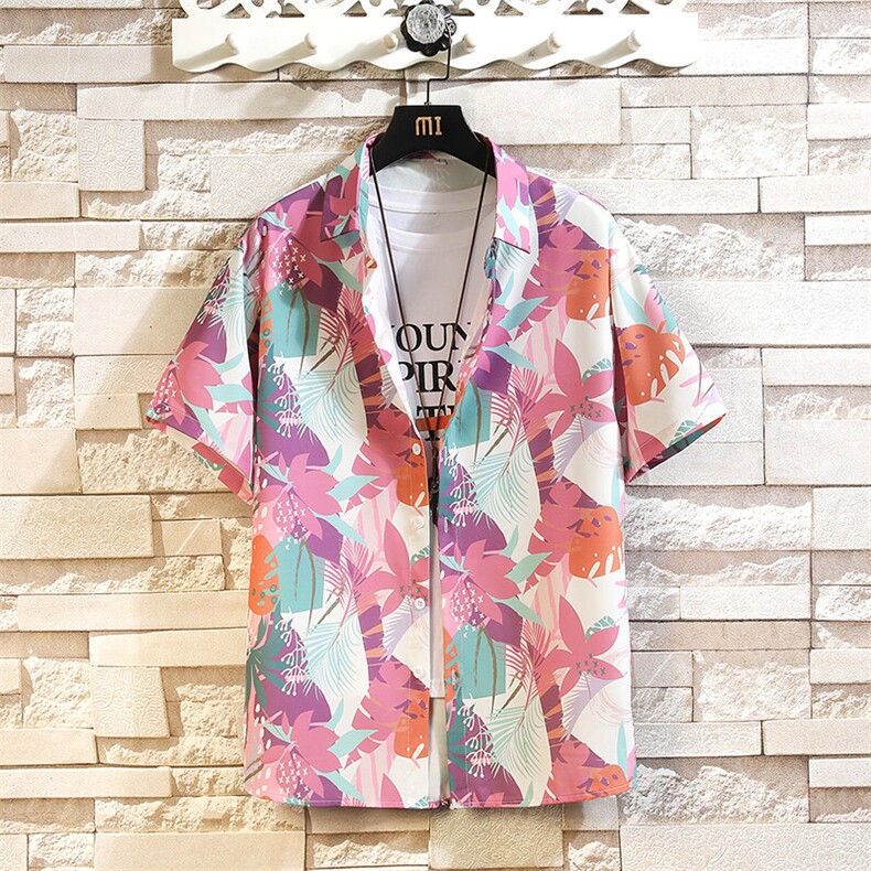 精品大码花男短袖夏季痞宽松上衣服外套翻领衬衫A012/C882C876P35图片