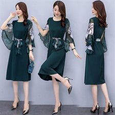 潮流舒适时尚连衣裙短袖2021年夏季中长款圆领优雅，女装连衣裙，众宇琦