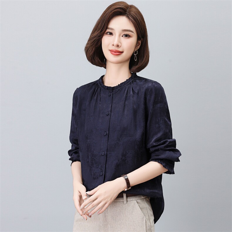 原创女装杭州品牌专柜亚麻棉提花衬衫2026春季气质打底衬衣女上衣,女装衬衫,独衣靓