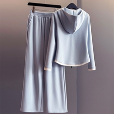 时尚气质休闲套装女春季新款设计感撞色拼接长袖卫衣阔腿裤两件套，女装套装/套裙，江南