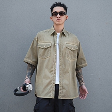 美式工装衬衫短袖夏季宽松纯棉脏染衬衣男A436-0629-P5578，男装衬衫，电商A436