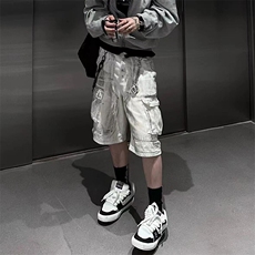 街头白色做旧工装水洗牛仔短裤男女夏款小众多口袋宽松直筒七分裤，男装牛仔裤，星座505-2（原电商A260-1)