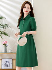 时尚气质纯棉衬衫连衣裙女夏2024新款休闲宽松显瘦减龄POLO领裙子，女装连衣裙，伊航服饰