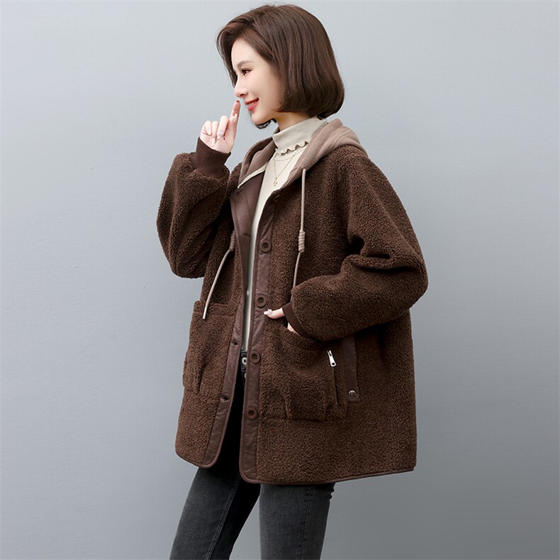 2022冬季新款皮毛一体大衣羊羔绒加厚时尚外套，女装羊羔毛/颗粒绒，忆绮罗