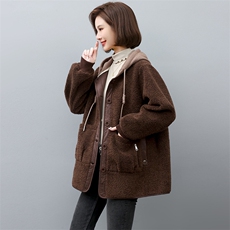 2022冬季新款皮毛一体大衣羊羔绒加厚时尚外套，女装羊羔毛/颗粒绒，忆绮罗