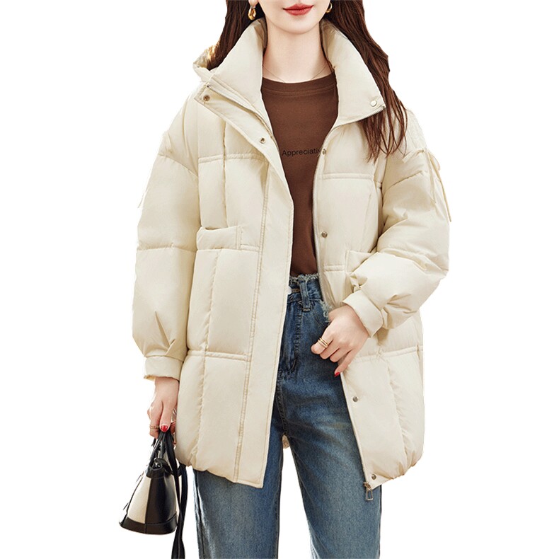 羽绒服女冬季2024年新款女款时尚洋气外套秋冬白鸭绒中长款面包服,女装羽绒服,丽影随形