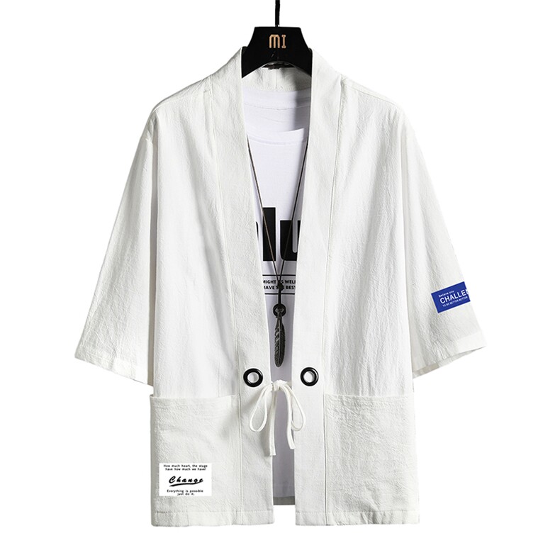 HF59062-P40风汉服男开衫外套七分袖道袍网格挂拍,男装民族服装,电商A040A
