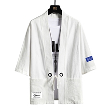 HF59062-P40风汉服男开衫外套七分袖道袍网格挂拍，男装民族服装，电商A040A