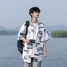 C01-P30M-7XL夏季新款大码潮牌印花短袖衬衫衬衣，男装衬衫，星座109-1