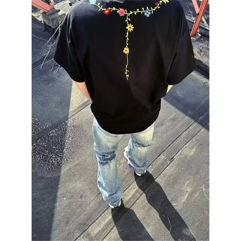 【有货】DT111-批40美式高街重磅刺绣藤蔓短袖T恤男夏季潮牌半袖,男装T恤,星座603-2