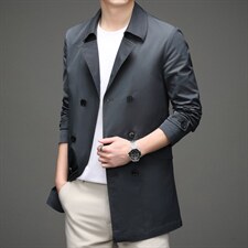 2023春秋季男士上衣中长款纯色中年商务休闲时尚风衣外套男装，男装风衣，电商B212（原钱塘6029）