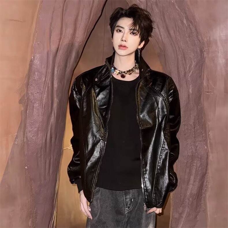 JK163-P67韩系简约立领设计拼接夹克外套男士春季潮流新款宽松,男装夹克,电商B323A